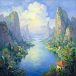 futuristic paradise by Thomas Kinkade