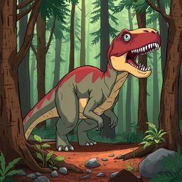 an illustration of a dinosaur 8 9 rr in the woods, trending on artstation, central composition, very cartoon, shape focus, high detailed, by anton fadeev gfh 5