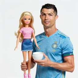 a photo of Cristiano Ronaldo and Barbie doll high on meth by Annie Leibovitz