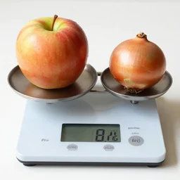 scale with one apple in one side and one onion in the other
