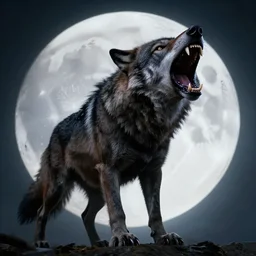 a portrait of a scary snarling werewolf with sharp fangs and claws that is howling at the moon, highly detailed, digital photo, hdri, by christopher bretz and john carpenter, vivid colors, high contrast, 8 k resolution, intricate, photorealistic, smooth, psychedelic color scheme, concept art, award winning, cg society contest winner
