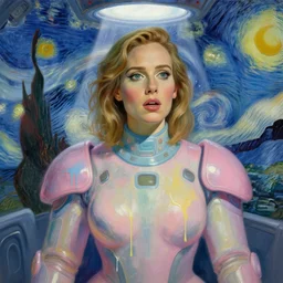 portrait of adele exarchopoulos inside a spaceship, futuristic clothes, pastel colors, beautiful face, rule of thirds, spotlight, drips of paint, expressive, passionate, by mandy jurgens, by vincent van gogh, digital painting