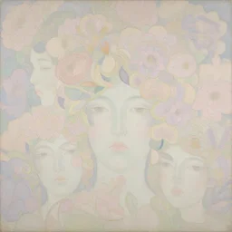 breathtaking delicate painting pattern art deco blend of flowers and faces, by hsiao - ron cheng, bizarre compositions, many exquisite detail, pastel colors, 8 k