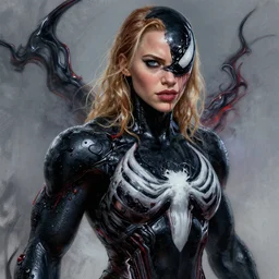 scarlett johansen as venom, digital painting, extremely detailed, 4 k, intricate, brush strokes, mark arian, artgerm, bastien lecouffe - deharme