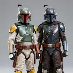 boba fett and mandalorian standing proudly shoulder to shoulder