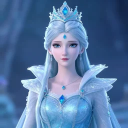 beautiful ice queen with ornate cloak and crown, highly detailed, 4k, HDR, smooth, sharp focus, hyper realistic, high resolution, award-winning photo
