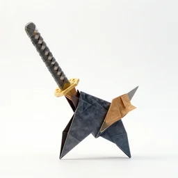 highly detailed origami render of a japanese katana, white background, artstation, masterpiece