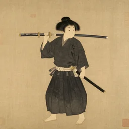 Nekomata carrying a Katana, Japanese painting