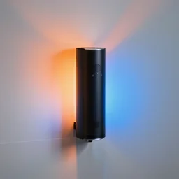 lidar 3 d scan on very beautiful white wall with beautiful contrast of light and shadow, orange to blue gradient luminescence, professional foto, front elevation, optical illusion, close - up, in focus, reflection, cinematic frame