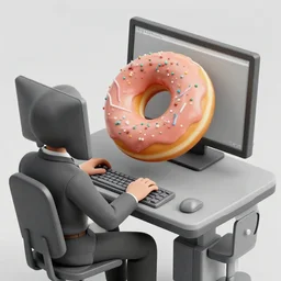 an early 1800s photo of someone sitting at a computer making a donut in blender3d