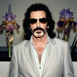 a portrait of frank zappa with background scenery by juergen teller, iris van herpen