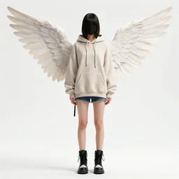a fairy with big wings wearing a hoodie, street fashion outfit, haute couture fashion shoot, fairy, d & d, fantasy sticker illustration, artstation