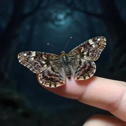 photorealistic intricate spilosoma lubricipeda at night on a finger, flikr, by john atkinson grimshaw, by george stubbs, by virgil finlay, h. r. giger, eerie, dreamlike