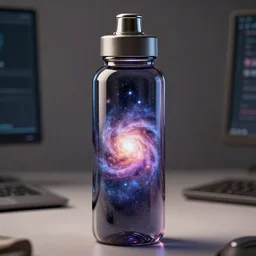 highly secured water bottle containing entire unviverse, high detail, fantasy art, concept art, 4 k, ultra detail, computer art