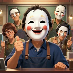 portrait of a cinematic still of shigeru miyamotoas as the happy mask salesman, art by lois van baarle and loish and ross tran and rossdraws and sam yang and samdoesarts and artgerm and saruei and disney, digital art, highly detailed, intricate, sharp focus, trending on artstation hq, deviantart, 4 k