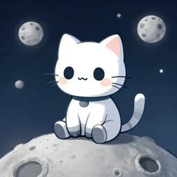 cute little robotcat sitting on the moon, fantasy, concept art, artstation, tyler edlin, feng zhu, rossdraws, thomas karpi
