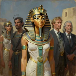 egyptian goddess merging with a. i., tim hildebrandt, wayne barlowe, bruce pennington, donato giancola, trending on artstation, cinematic composition, beautiful lighting, hyper detailed, 8 k, oil on canvas