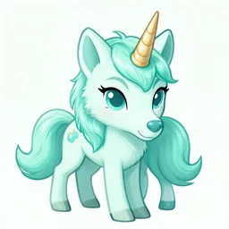 Beautiful Digital Portrait Drawing of Mint-Colored Anthropomorphic Unicorn Wolf,Trending on Artstation
