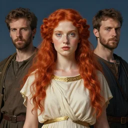 portrait of redheaded cassandra the trojan prophetess, ancient greece, by bogdan rezunenko and denys tsiperko and tom bagshaw, magic realism