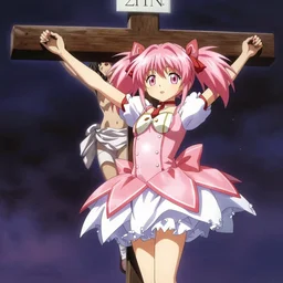 magical girl Madoka Kaname taking christ down from the cross