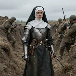 “armored catholic nun medic in ww1 trench warfare”