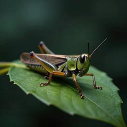 grasshopper in a leaf. animal. insect, 4 k, concept art, by wlop, ilya kuvshinov, artgerm, krenz cushart, greg rutkowski, pixiv. cinematic dramatic atmosphere, sharp focus, volumetric lighting, cinematic lighting, studio quality