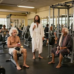 Jesus, Einstein, Ghandi, working out at the gym