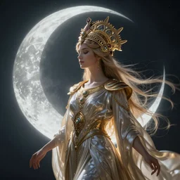 goddess of the new moon, by Annie Swynnerton and Nicholas Roerich and jean delville, dramatic cinematic lighting , ornate headdress , flowing robes, lost civilizations, smooth, sharp focus, extremely detailed