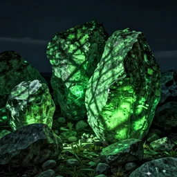 glowing green rocks