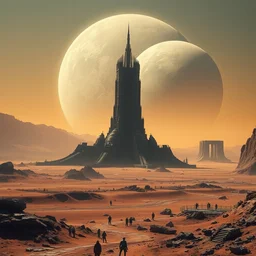 hyperrealistic very detailed landscape concept art of a large alien structure on a wasteland exoplanet, celestial cosmic lovecraftian horror by bruce brenneise and peter mohrbacher, ancient ruins in background, large exoplanet in the sky, alien planet with craters and large structures, 3 d render, neosurrealism. digital concept art, pixel art, rendered in octane, trending on cgsociety, trending on artstation