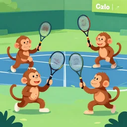 cartoon illustration of monkeys playing tennis, 4k wallpaper