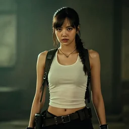 still film of lisa blackpink as lara croft, cinematic, dramatic, middle shot