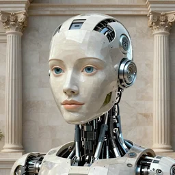 portrait mosaic of a beautiful Humanoid Robot with robot ears and eyes, 4k, intricate details, digital, neoclassical