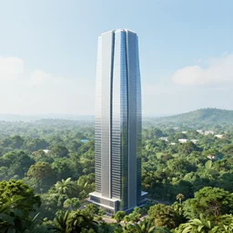 big skyscraper levitate over the jungle