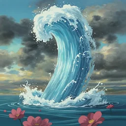 a wholesome animation key shot a giant swirling column of water rising up from the ocean, omnious clowds, stormy skies, by studio ghibli, animation, sharp, rendered in unreal engine 5, focused, anime key art by greg rutkowski, bloom, dramatic lighting