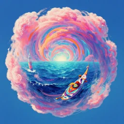 sperical hdri map, epic psycedelic illustration, ocean, mattepainting, fall vibrancy, swirly cotton candy clouds, by lisa frank, by greg rutkowskii, by wlop, by namek
