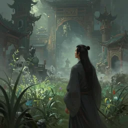 by greg rutkowski, zhang yimou, painting of an xianxia looking into distance with chinese dargon in the background, cinematic lighting, film concept art, beautiful sophisticated intricate background, wide angle. fantasy digital art, godray on plants, tranding on artstation, soft lighting, fantasy style art, dramatic lighting, 4 k, concept art