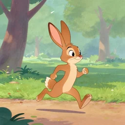 Judy Hopps jogging through a park, early morning, artwork by Don Bluth