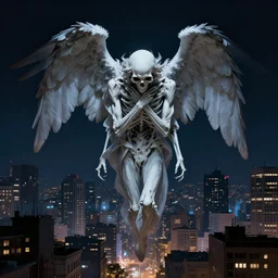 the angel of death looming over a dormant city in the night, cityscape, thrilling, trending on artstation
