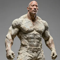 Photo of Dwayne Johnson sculpting an statue of Dwayne Johnson made of rock