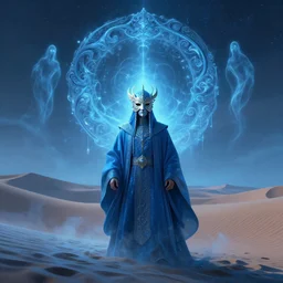 sacred man masked dune dynasty, blue dunes, epic, magic light, ghosts, acanthus scroll, ceremonial clouds, dripping paint, fibonacci rhythm, artstation, art germ, wlop, karol bak, christopher balaskas, ross tran