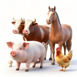 statue of a pig, a cow, a horse and a chicken