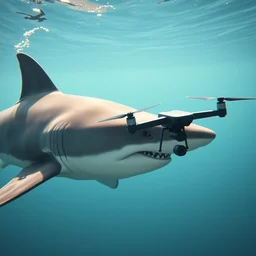 a shark and an underwater drone