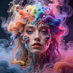 a beautiful girl engulfed in colorful liquid smoke and neon clouds, a colorful psychedelic experience, psilocybin, dmt, lsd, face, highly detailed, artstation, concept art,, sharp focus, digital art by hana yata, and artem demura and beeple, lisa frank, shannon maer, octane render, unreal engine, 8 k