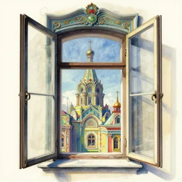 digital illustration of a beautiful window open front view, complete window!, realistic, aesthetic, vintage frame window, ornate, russian style, colorful architectural drawing, a watercolor and matte painting by mark keathley and mandy jurgens and charlie bowater, cgsociety, artdeco, utopia art, bold colors, sci - fi, artstation hq
