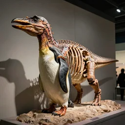 ancient dinosaur specimen of a paleolithic penguin, on display in a fossil museum
