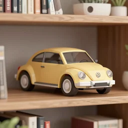 a low poly render of a VW Beetle on a bookshelf, octane render, unreal engine 5, high quality