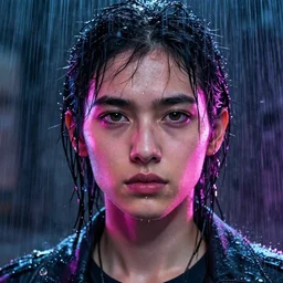 a human portrait made out of rain, neon light, beautiful, rendered in octane, unreal engine, realistic, comic book art
