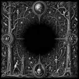 nonsensical black empty void in the style of heironymus bosch, intricate masterpiece, hyper detailed, hd