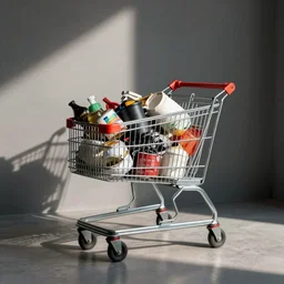 a shopping cart full of trash